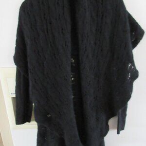 My Tribe Black soft knit shawl  cardigan mink nylon viscose S